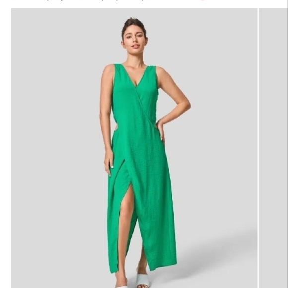 180. New Halara Blarney Green V-neck Cut Out Split Maxi Dress Size XS - Picture 4 of 7